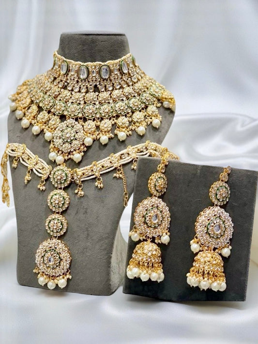 Luxury Gold Plated Kundan Stone And Beads Meenakari Bridal Set - Citarr