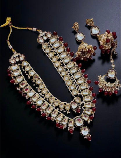 Luxury Gold Plated Kundan Stone And Pearls Long Necklace Set - Citarr