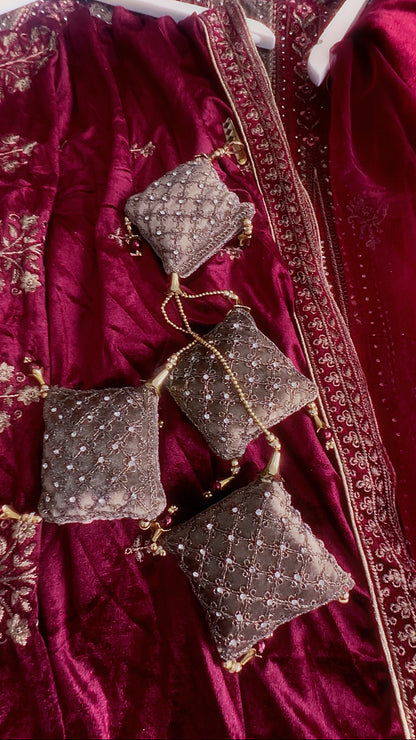 Royal Legacy – Heavily Embroidered Bridal Lehenga Set with Velvet & Net Dupattas