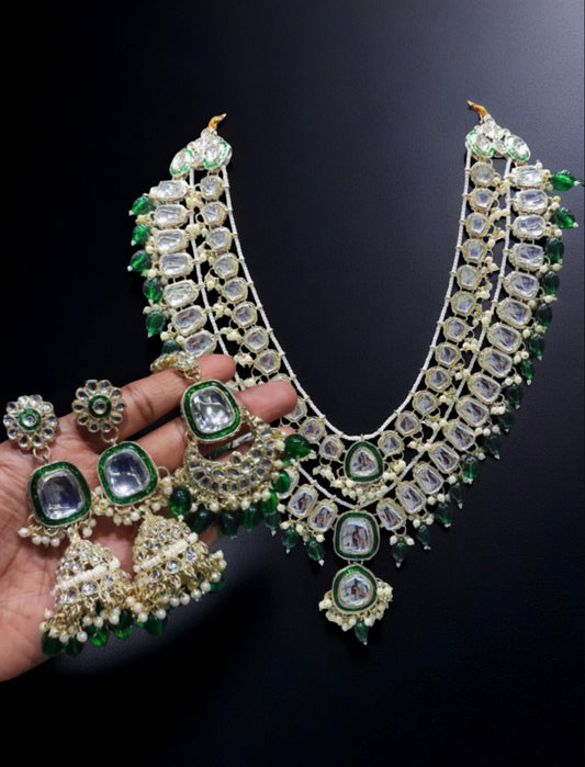 Luxury Gold Plated Kundan Stone And Beads Long Necklace Set - Citarr