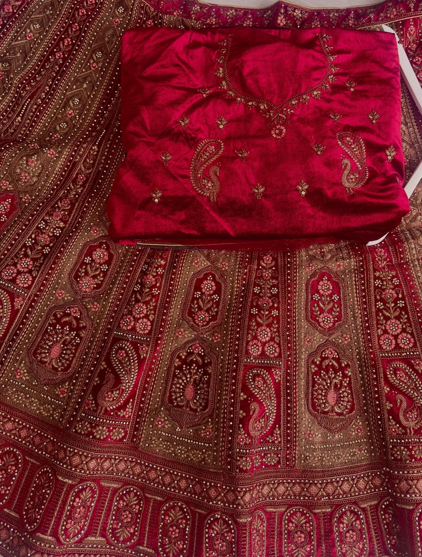 Royal Legacy – Heavily Embroidered Bridal Lehenga Set with Velvet & Net Dupattas