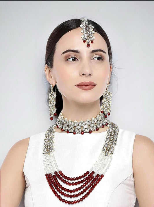 Luxury Etnico 18K Gold Plated Traditional 5 Layers Kundan & Pearl Beaded Moti Raani Haar Necklace Jewellery Set - Citarr