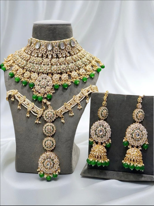 Luxury Gold Plated Kundan Stone And Beads Meenakari Bridal Set - Citarr