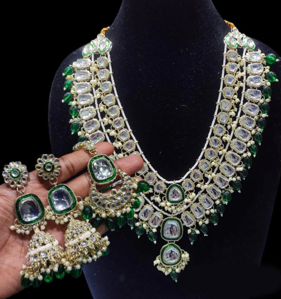 Luxury Gold Plated Kundan Stone And Beads Long Necklace Set - Citarr