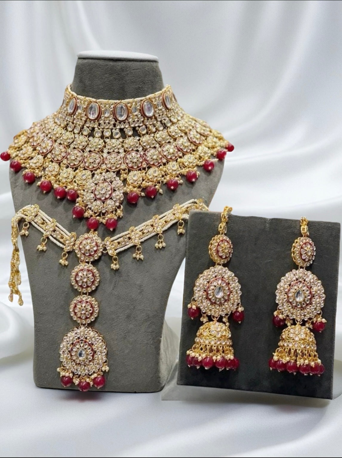 Luxury Gold Plated Kundan Stone And Beads Meenakari Bridal Set - Citarr