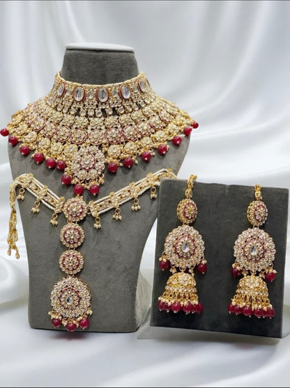 Luxury Gold Plated Kundan Stone And Beads Meenakari Bridal Set - Citarr