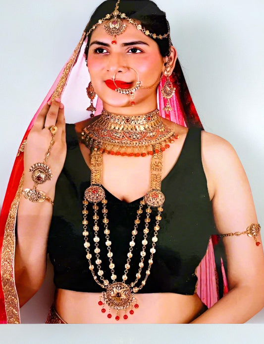 Luxury Gold Plated Crystal Stone And Beads Bridal Set - Citarr