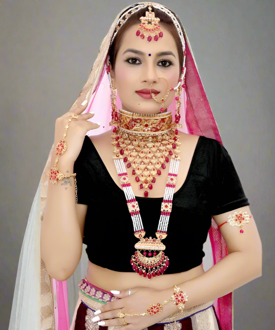 Luxury Gold Plated Crystal Stone And Beads Bridal Set - Citarr