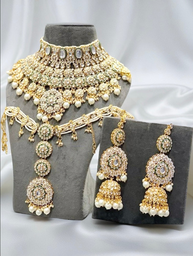 Luxury Gold Plated Kundan Stone And Beads Meenakari Bridal Set - Citarr