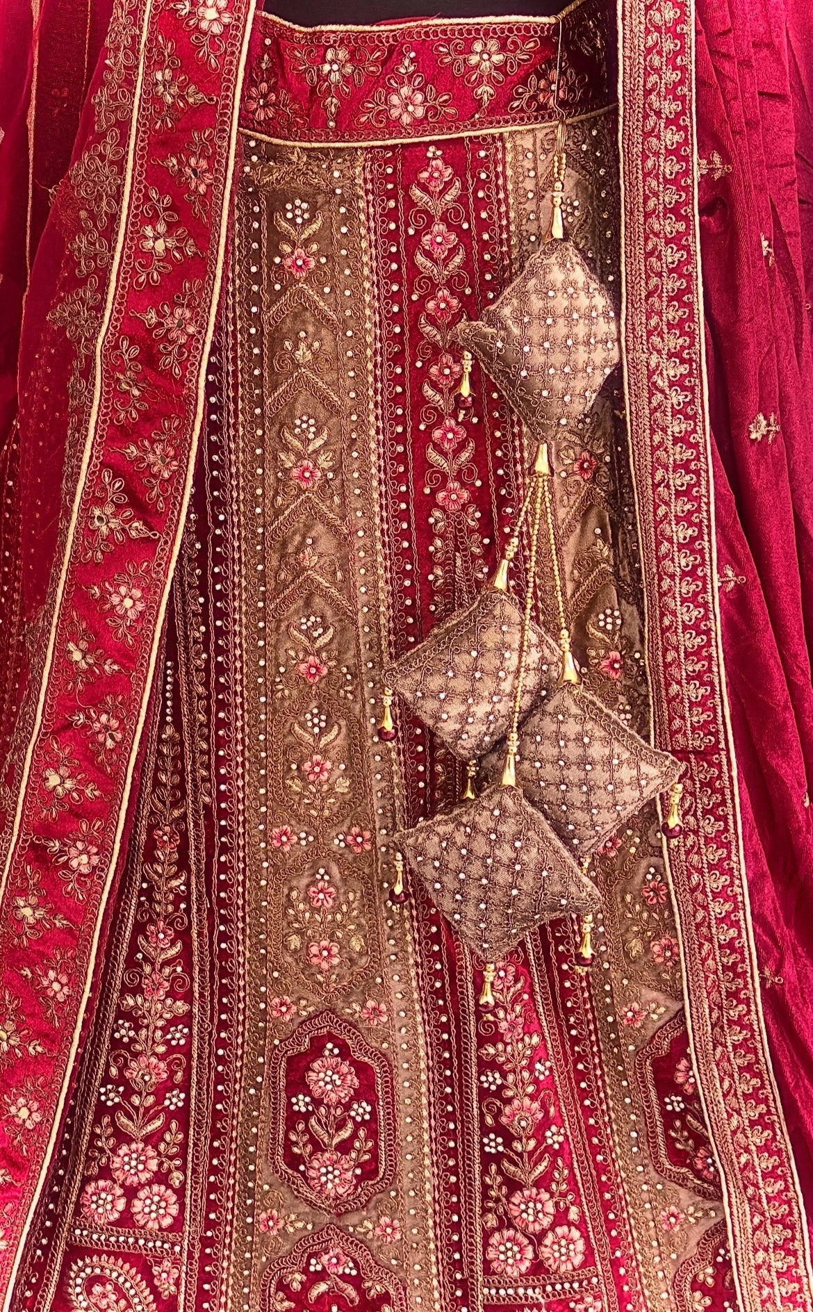 Royal Legacy – Heavily Embroidered Bridal Lehenga Set with Velvet & Net Dupattas