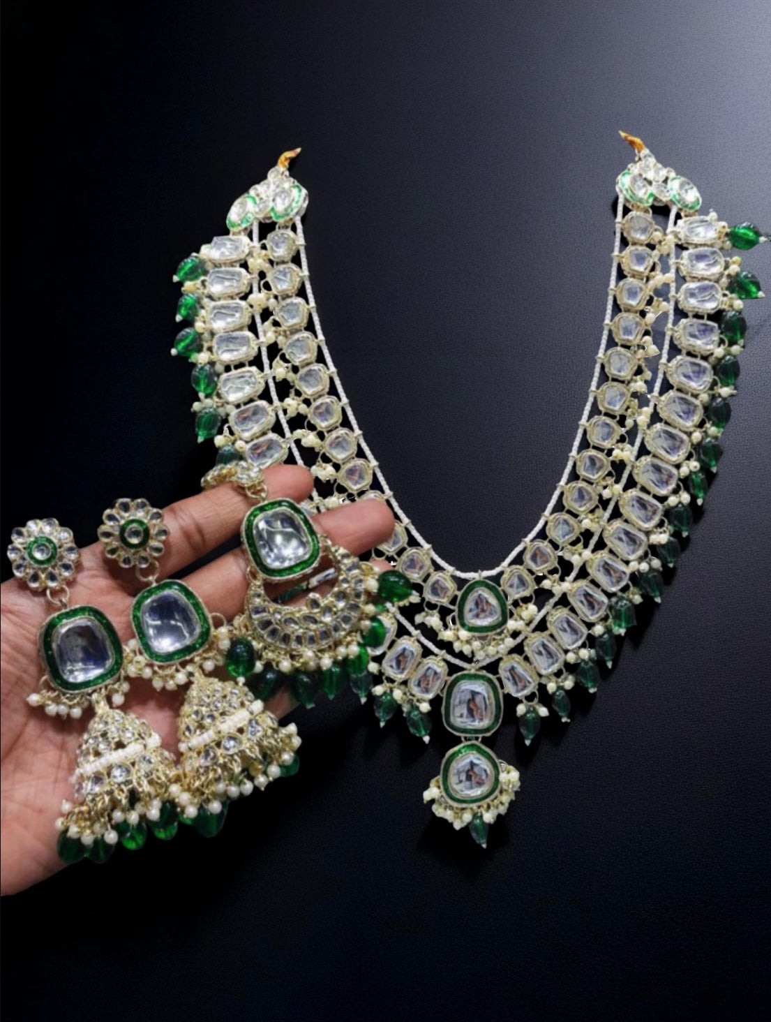 Luxury Gold Plated Kundan Stone And Beads Long Necklace Set - Citarr