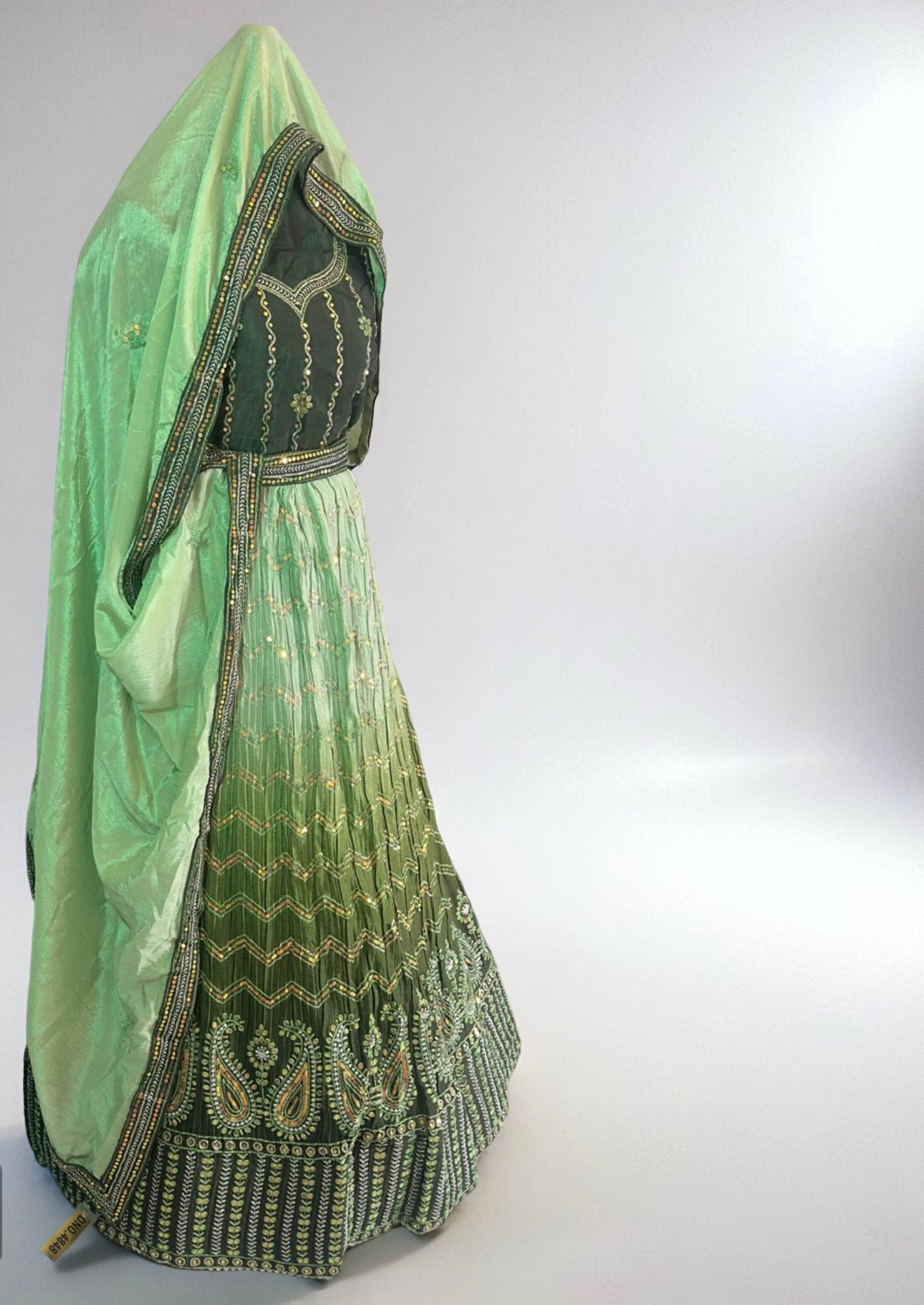 Pistachio & Olive Ombré Lehenga Set. Semi - Stitched. - Citarr