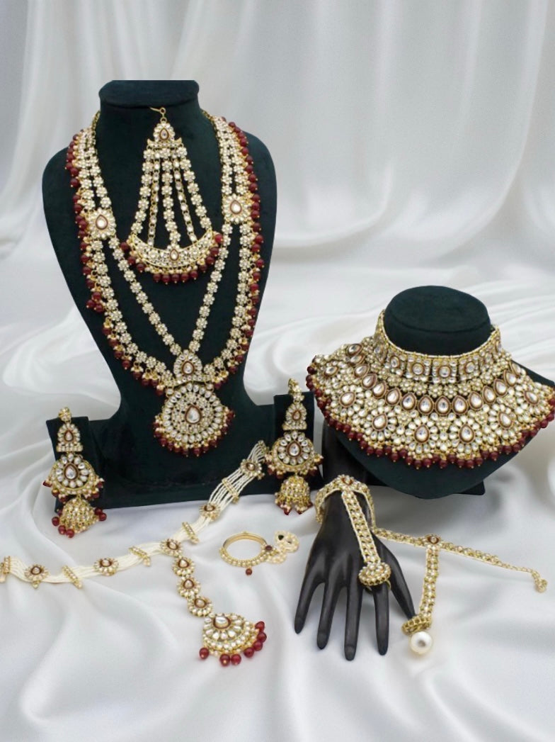 Luxury Gold Plated Kundan And Beads Bridal Set - Citarr