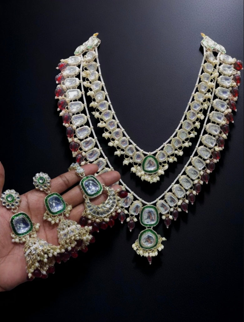 Luxury Gold Plated Kundan Stone And Pearls Long Necklace Set - Citarr