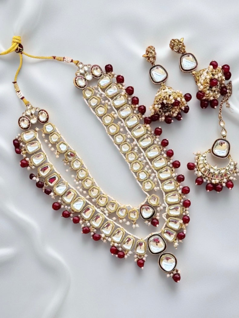 Luxury Gold Plated Kundan Stone And Pearls Long Necklace Set - Citarr