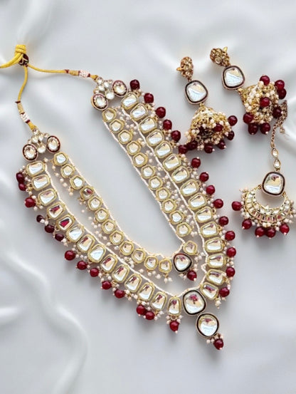 Luxury Gold Plated Kundan Stone And Pearls Long Necklace Set - Citarr