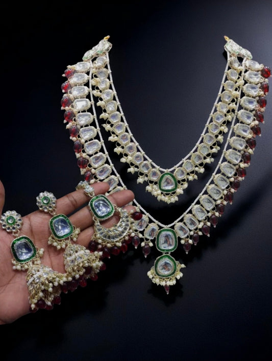 Luxury Gold Plated Kundan Stone And Pearls Long Necklace Set - Citarr