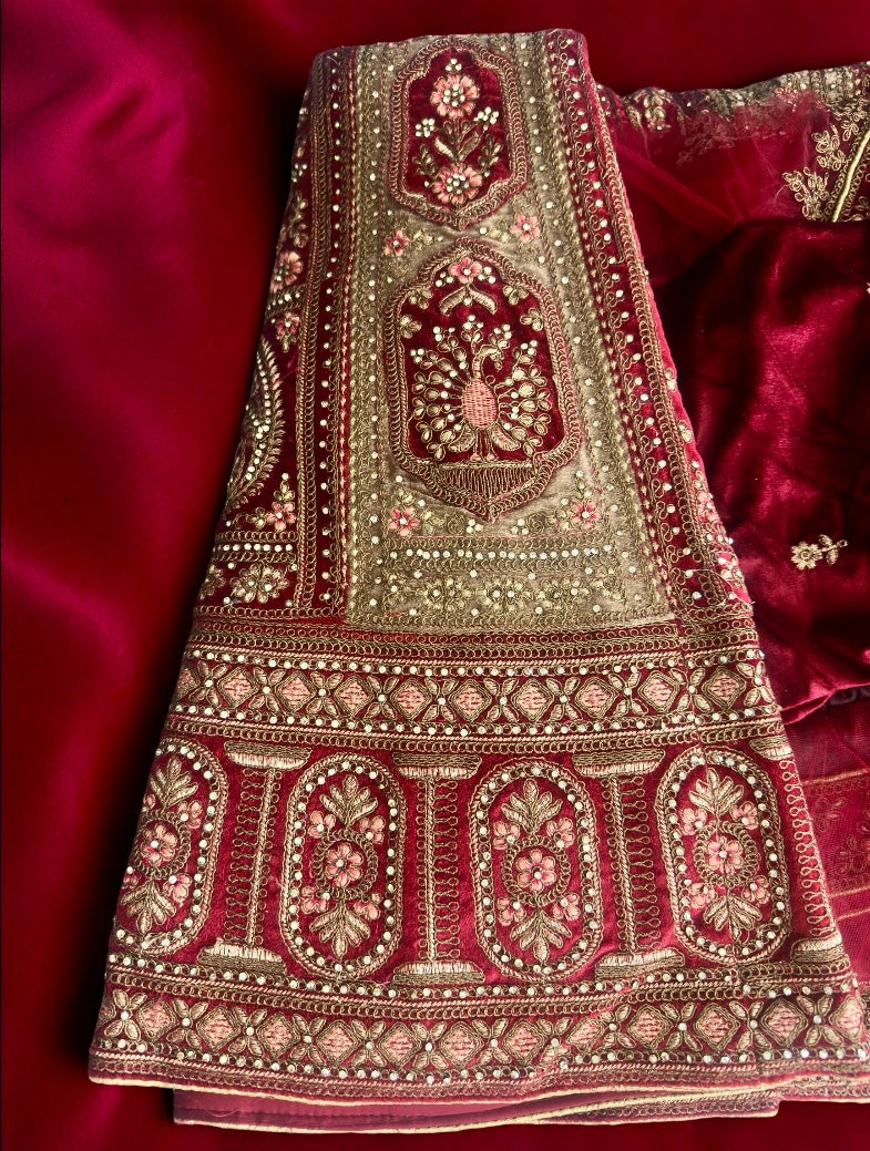 Royal Legacy – Heavily Embroidered Bridal Lehenga Set with Velvet & Net Dupattas