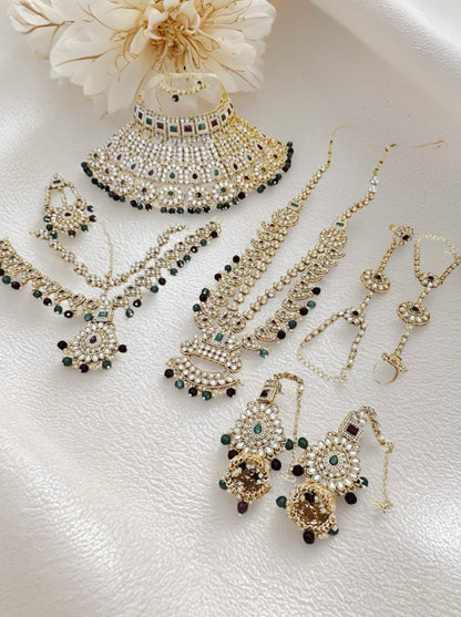 Luxury Gold Plated Kundan Stone And Beads Bridal Set - Citarr