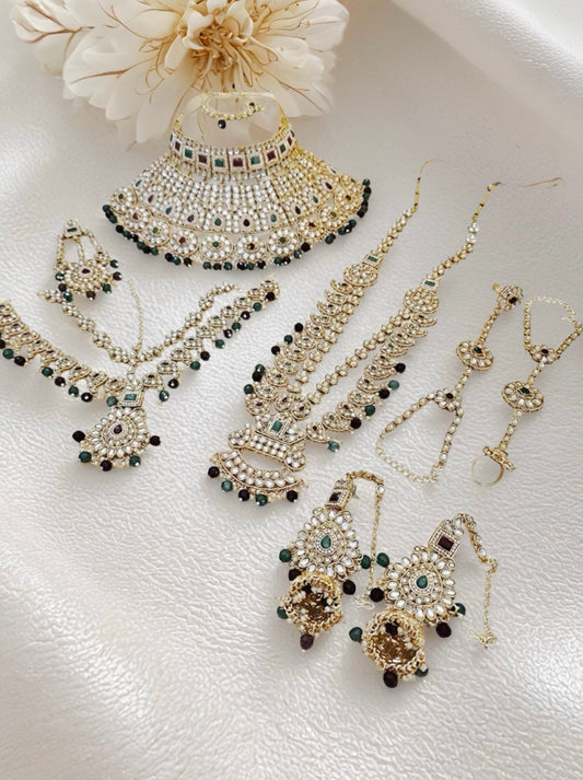 Luxury Gold Plated Kundan Stone And Beads Bridal Set - Citarr