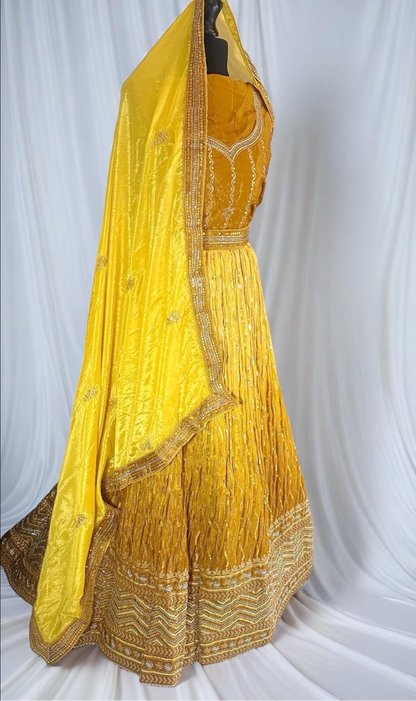 Golden Marigold Ombre Lehenga Set with Sequin & Lightweight - Semi-stitched