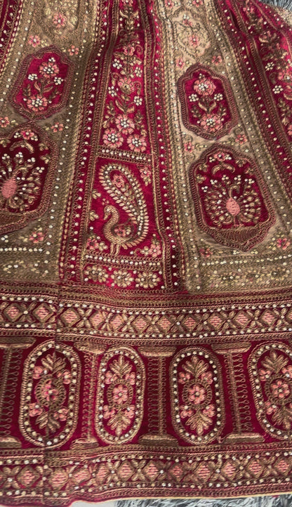 Royal Legacy – Heavily Embroidered Bridal Lehenga Set with Velvet & Net Dupattas